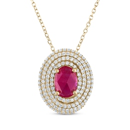 Greenland Rubies Collection Oval-Cut Natural Ruby & Lab-Grown Diamond Necklace 3/8 ct tw 14K Yellow Gold 18"