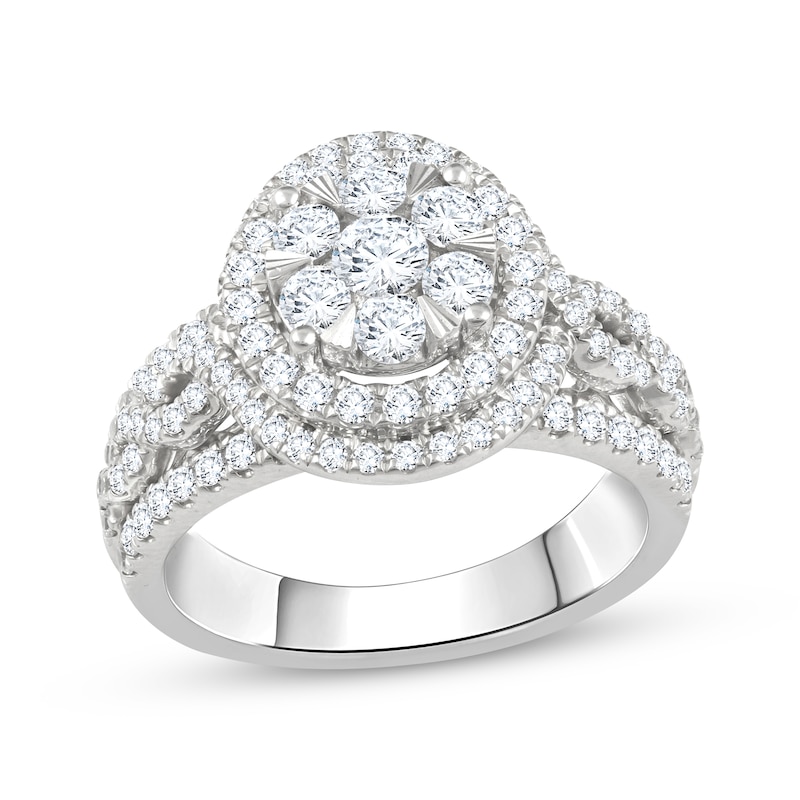 Main Image 1 of Adore Multi-Diamond Double Halo Engagement Ring 1-1/2 ct tw 14K White Gold