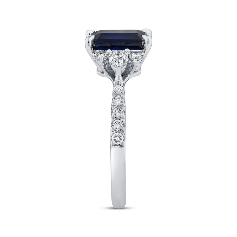 Main Image 2 of KAY Lab-Grown Diamonds Emerald-Cut Blue Lab-Created Sapphire Ring 1/2 ct tw 14K White Gold