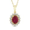 Thumbnail Image 1 of KAY Lab-Grown Diamonds Oval-Cut Lab-Created Ruby Starburst Frame Necklace 1/2 ct tw 14K Yellow Gold 18"