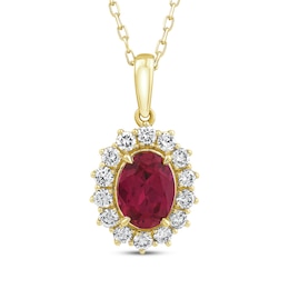 KAY Lab-Grown Diamonds Oval-Cut Lab-Created Ruby Starburst Frame Necklace 1/2 ct tw 14K Yellow Gold 18"