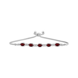 Oval-Cut Garnet & White Lab-Created Sapphire Bolo Bracelet Sterling Silver