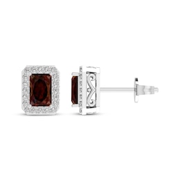 Octagon-Cut Garnet & White Lab-Created Sapphire Stud Earrings Sterling Silver
