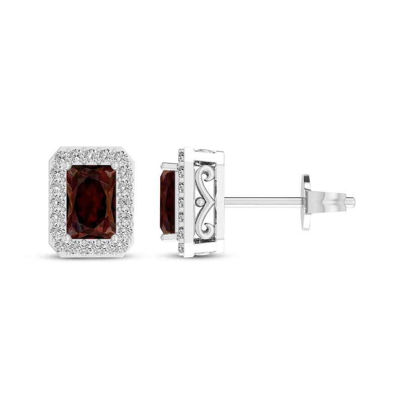Main Image 1 of Octagon-Cut Garnet & White Lab-Created Sapphire Stud Earrings Sterling Silver
