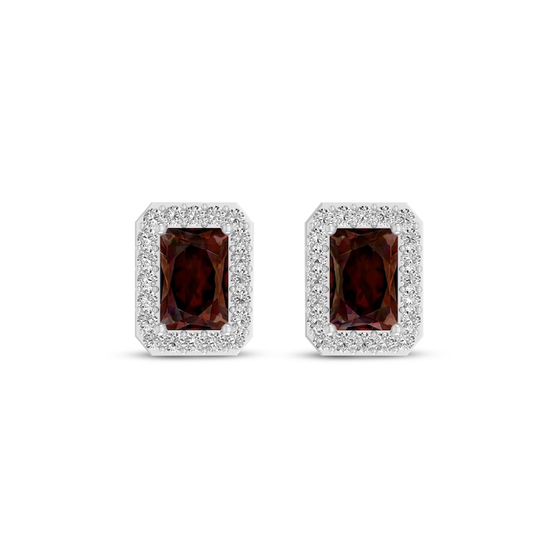 Main Image 2 of Octagon-Cut Garnet & White Lab-Created Sapphire Stud Earrings Sterling Silver