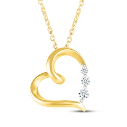 Diamond Three-Stone Tilted Heart Necklace 1/6 ct tw 10K Yellow Gold 18"