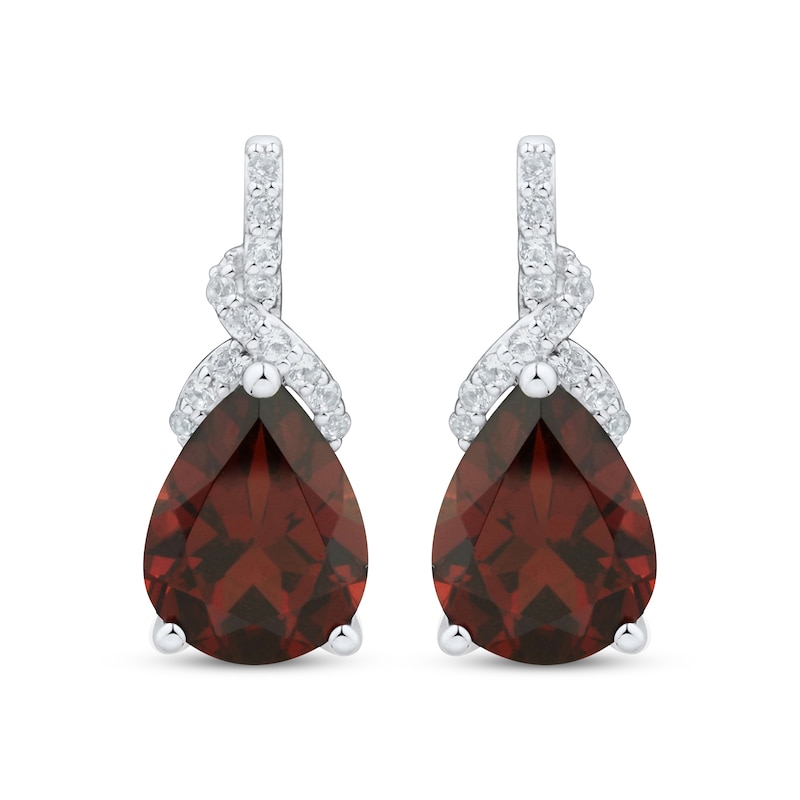 Main Image 2 of Pear-Shaped Garnet & White Lab-Created Sapphire Drop Earrings Sterling Silver