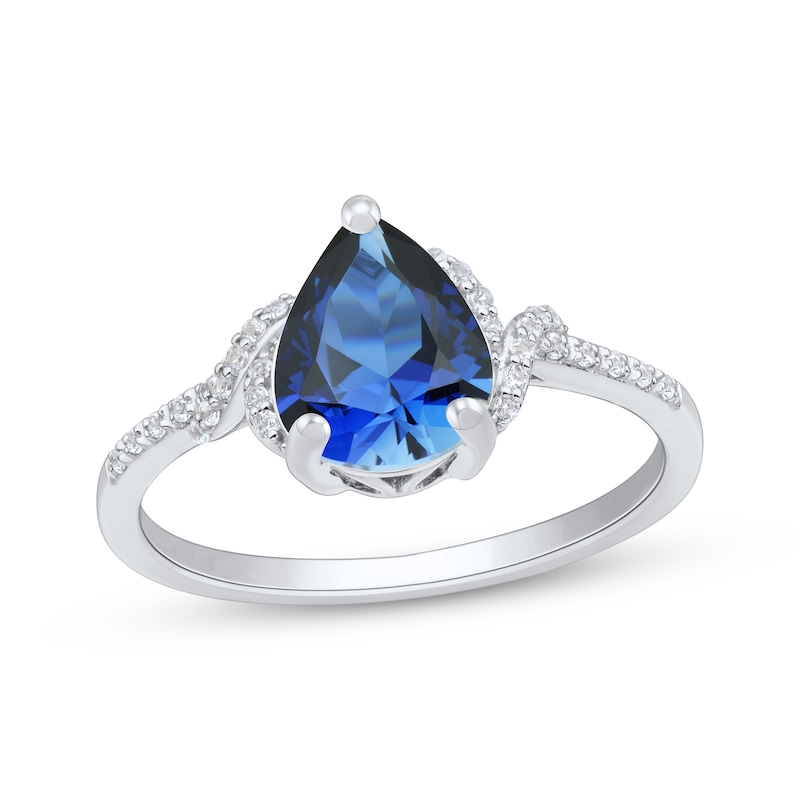 Main Image 1 of Pear-Shaped Blue Lab-Created Sapphire & White Lab-Created Sapphire Ring Sterling Silver