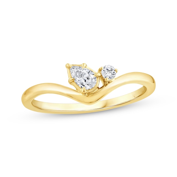 KAY Lab-Grown Diamonds Pear-Shaped & Round-Cut Diamond Two-Stone Contour Fashion Ring 1/5 ct tw 10K Yellow Gold