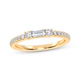 Adore Baguette & Round-Cut Diamond Three-Stone Stackable Anniversary Ring 1/4 ct tw 14K Yellow Gold