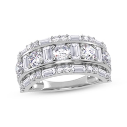 KAY Lab-Grown Diamonds Baguette & Round-Cut Three-Row Ring 2 ct tw 14K White Gold