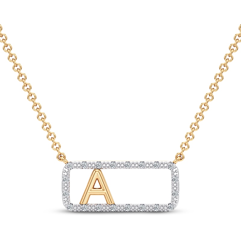 Main Image 1 of Diamond A Initial Rectangle Necklace 1/10 ct tw 10K Yellow Gold 18"