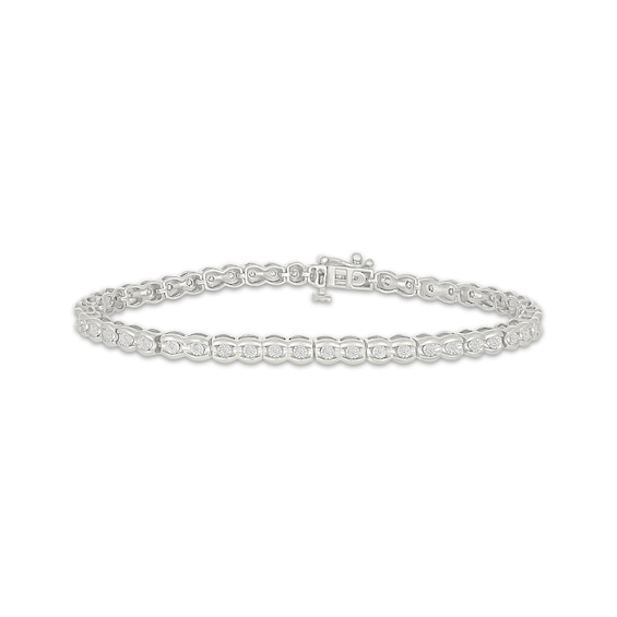 Diamond Scalloped Link Bracelet 1/4 ct tw Sterling Silver 7.25"