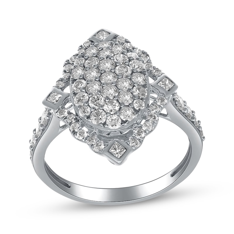 Main Image 1 of Multi-Diamond Oval Ring 1-1/3 ct tw 14K White Gold