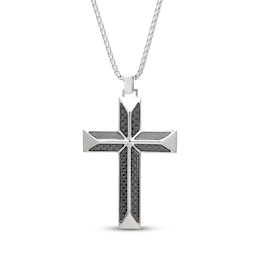 Men's Black Carbon Fiber Cross Necklace Stainless Steel 24"