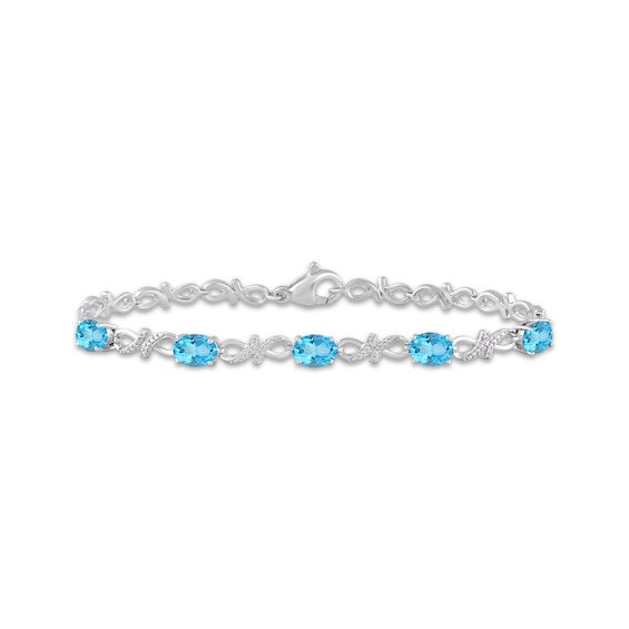 Oval-Cut Swiss Blue Topaz & White Lab-Created Sapphire Infinity Link Bracelet Sterling Silver 7.5"