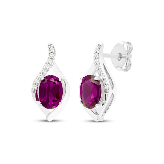 Oval-Cut Amethyst & White Lab-Created Sapphire Drop Earrings Sterling Silver