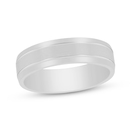 Men's Brushed Wedding Band 10K White Gold 6mm