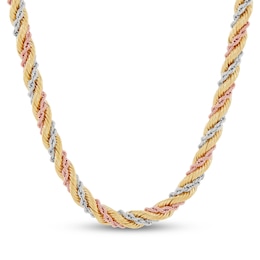 4.5mm Silk Rope Chain Necklace Semi-Solid 10K Tri-Tone Gold 7.5"