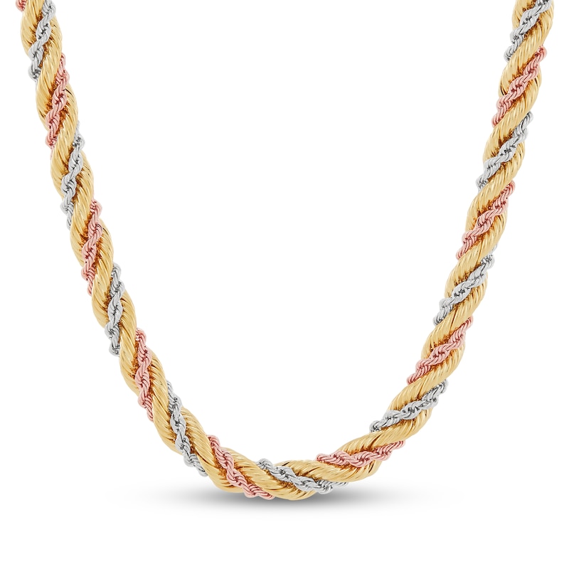 Main Image 1 of 4.5mm Silk Rope Chain Necklace Semi-Solid 10K Tri-Tone Gold 7.5"
