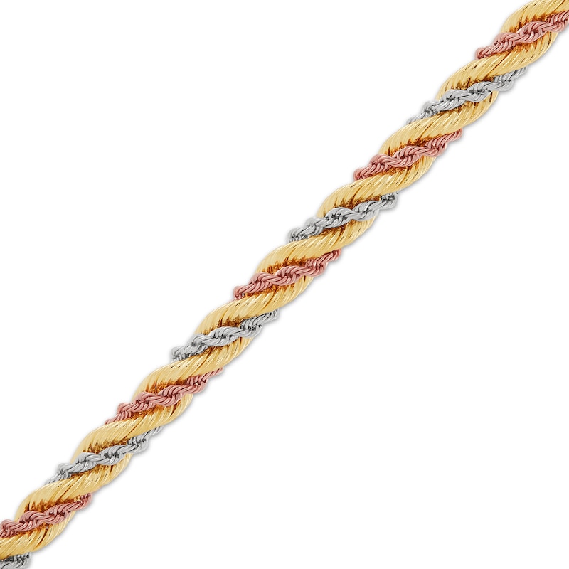 Main Image 2 of 4.5mm Silk Rope Chain Necklace Semi-Solid 10K Tri-Tone Gold 7.5"