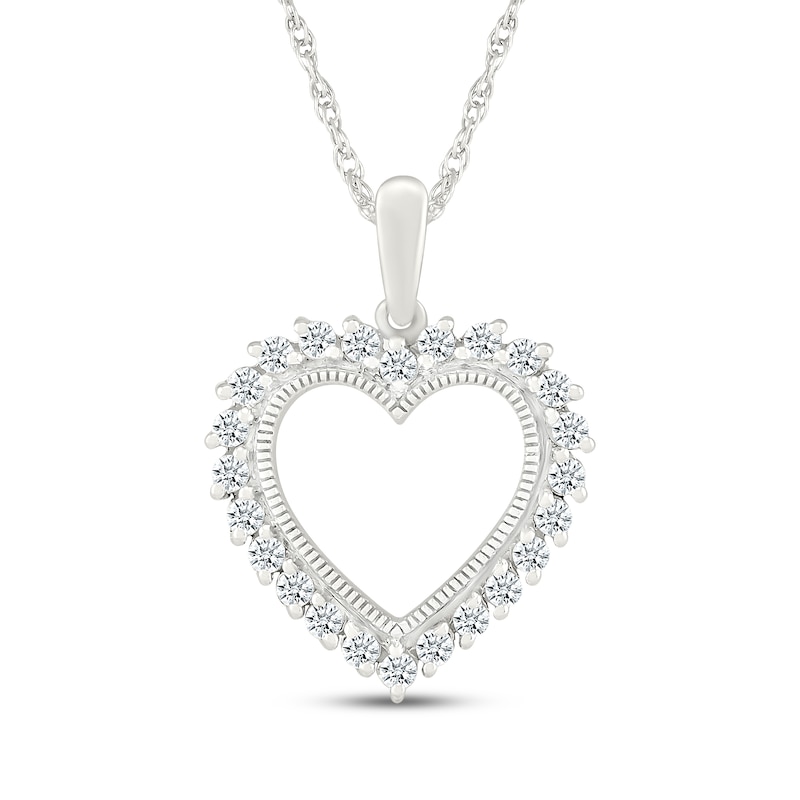 Main Image 1 of Diamond Vintage-Inspired Heart Necklace 3/8 ct tw Sterling Silver 18"