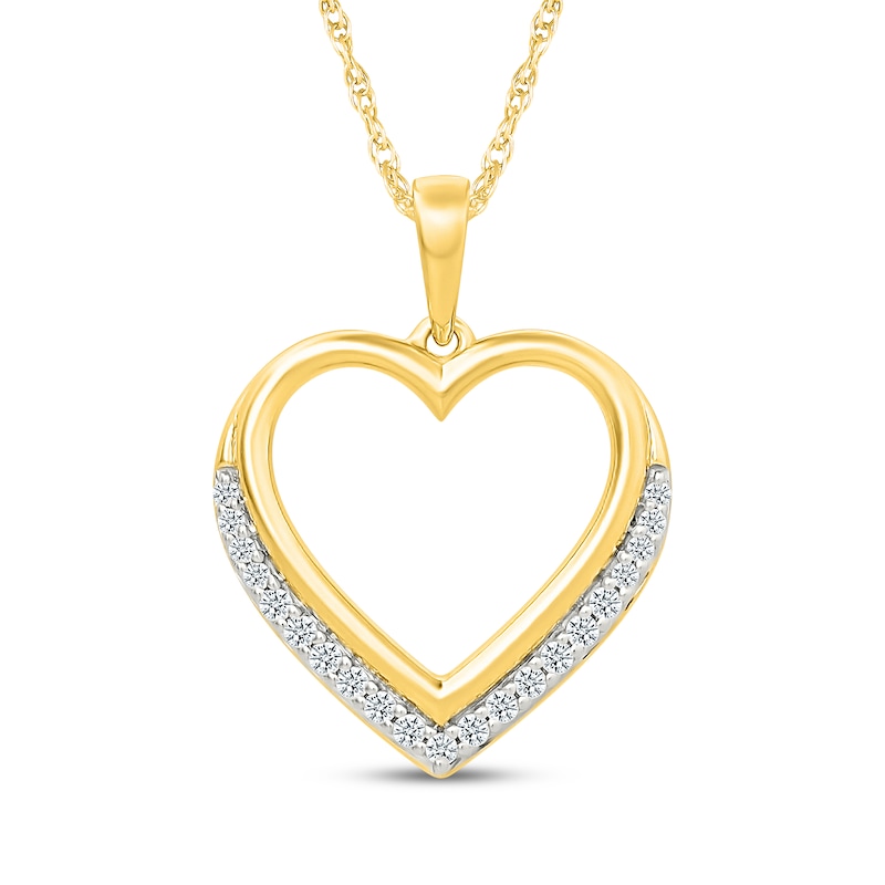 Main Image 1 of Diamond Open Heart Necklace 1/8 ct tw 10K Yellow Gold 18"