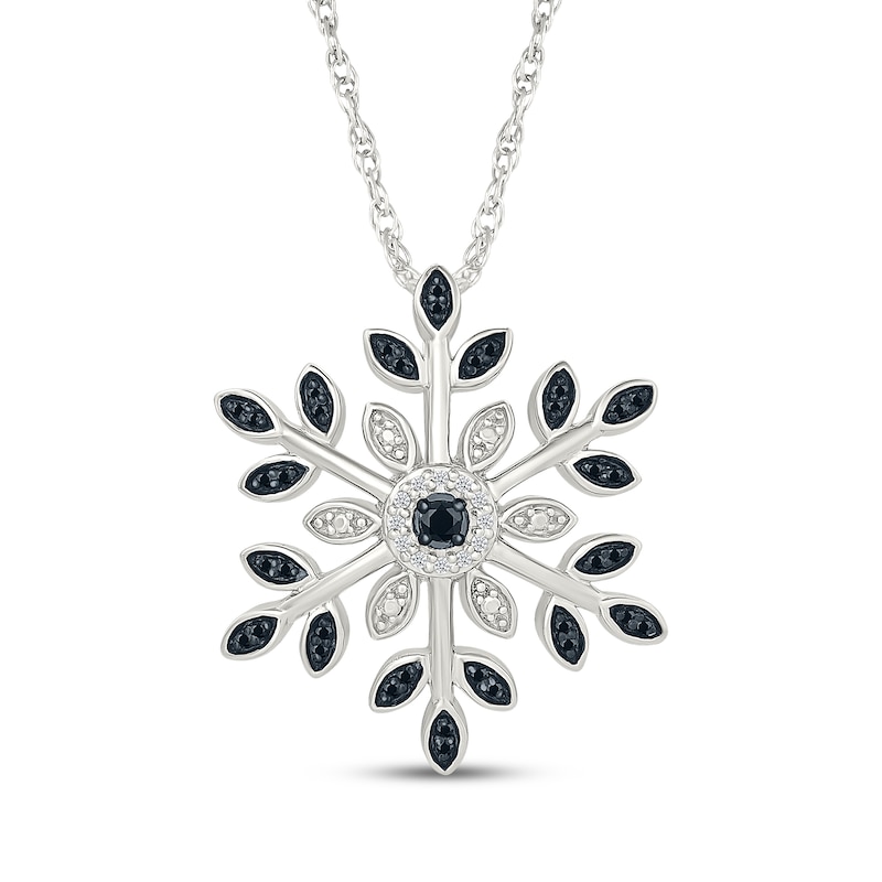 Main Image 1 of Black & White Diamond Snowflake Necklace 1/10 ct tw Sterling Silver 18"