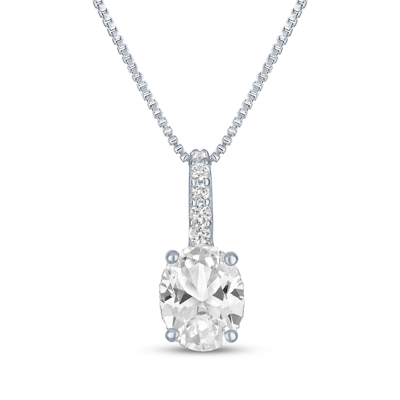 Main Image 1 of Oval-Cut White Lab-Created Sapphire Drop Necklace Sterling Silver 18"