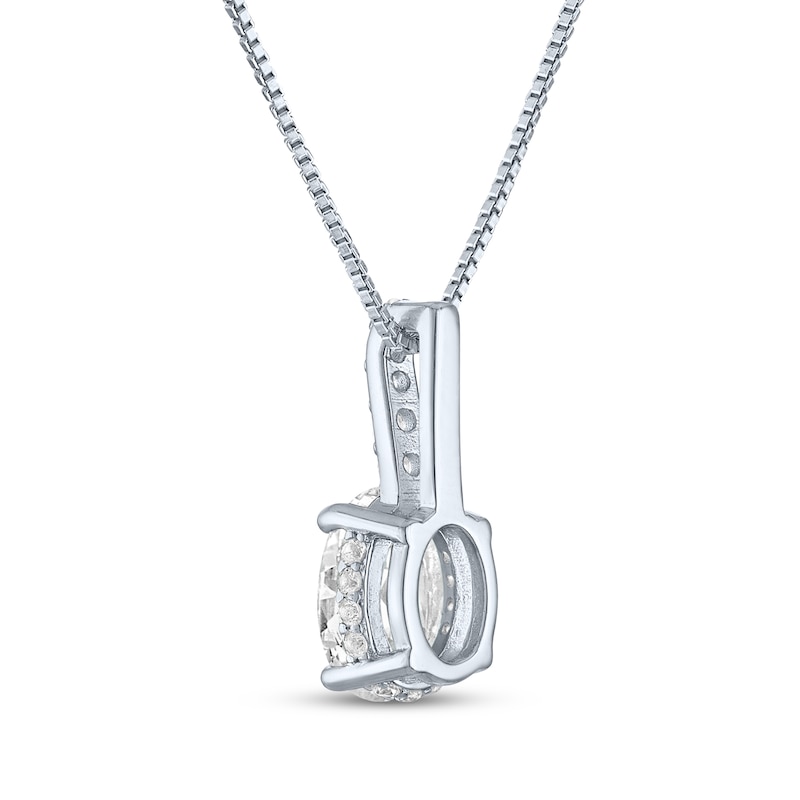 Main Image 3 of Oval-Cut White Lab-Created Sapphire Drop Necklace Sterling Silver 18"