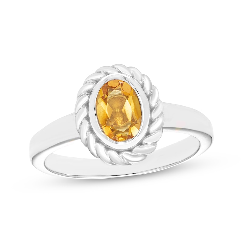 Main Image 1 of Oval-Cut Citrine Solitaire Twist Frame Ring Sterling Silver