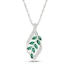 Thumbnail Image 1 of Marquise-Cut Lab-Created Emerald & White Lab-Created Sapphire Leaf Necklace Sterling Silver 18"