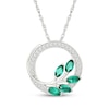 Thumbnail Image 1 of Marquise-Cut Lab-Created Emerald & White Lab-Created Sapphire Leaf Circle Frame Necklace Sterling Silver 18"