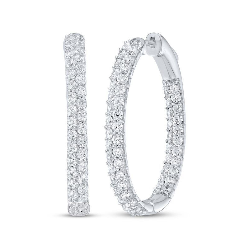 Main Image 1 of Lab-Grown Diamond Inside-Out Two-Row Hoop Earrings 3 ct tw 10K White Gold