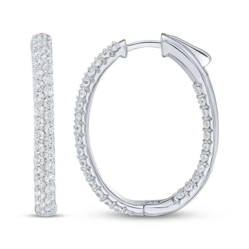 Main Image 3 of Lab-Grown Diamond Inside-Out Two-Row Hoop Earrings 3 ct tw 10K White Gold