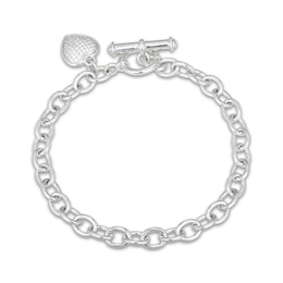 Diamond Pavé Heart Toggle Bracelet 1/4 ct tw Sterling Silver 7.25"