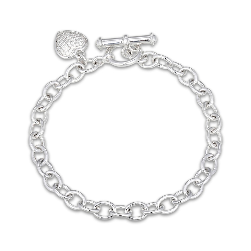 Main Image 1 of Diamond Pavé Heart Toggle Bracelet 1/4 ct tw Sterling Silver 7.25"