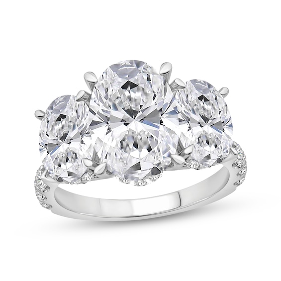 Adore Oval-Cut Lab-Grown Diamond Three-Stone Engagement Ring 7-3/4 ct tw 14K White Gold