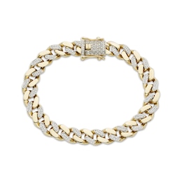Men's Diamond Alternating Curb Chain Bracelet 1 ct tw 10K Yellow Gold 8.5"
