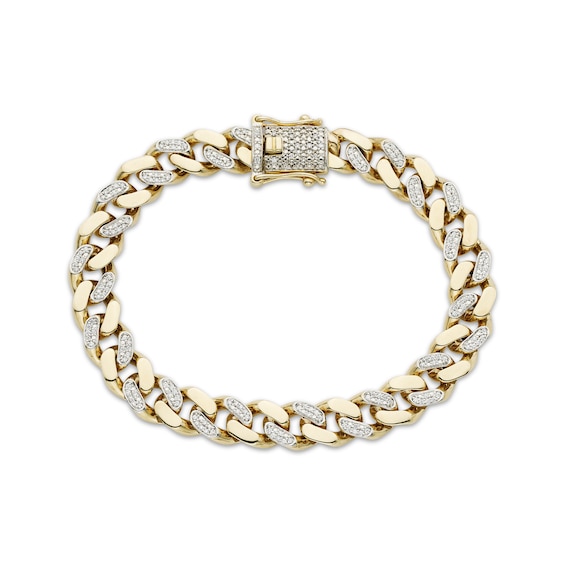 Men's Diamond Alternating Curb Chain Bracelet 1 ct tw 10K Yellow Gold 8.5"