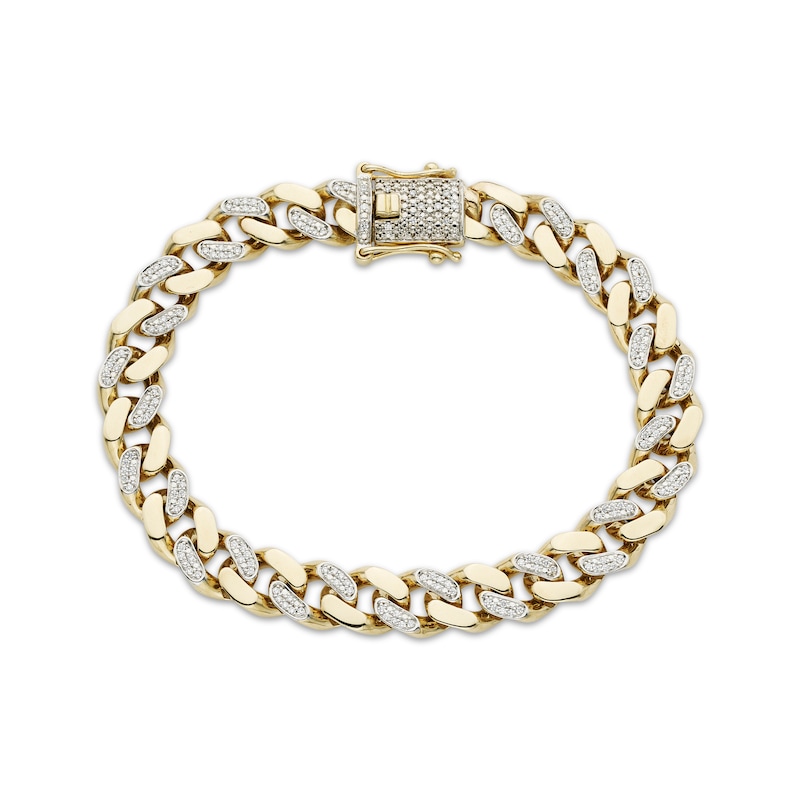 Main Image 1 of Men's Diamond Alternating Curb Chain Bracelet 1 ct tw 10K Yellow Gold 8.5"