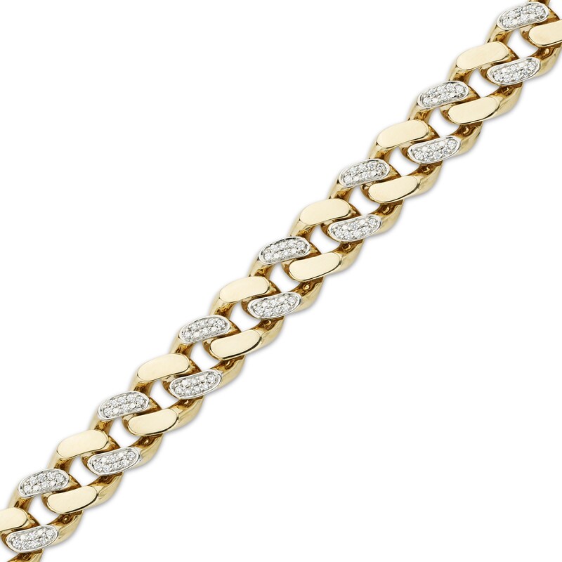 Main Image 2 of Men's Diamond Alternating Curb Chain Bracelet 1 ct tw 10K Yellow Gold 8.5"