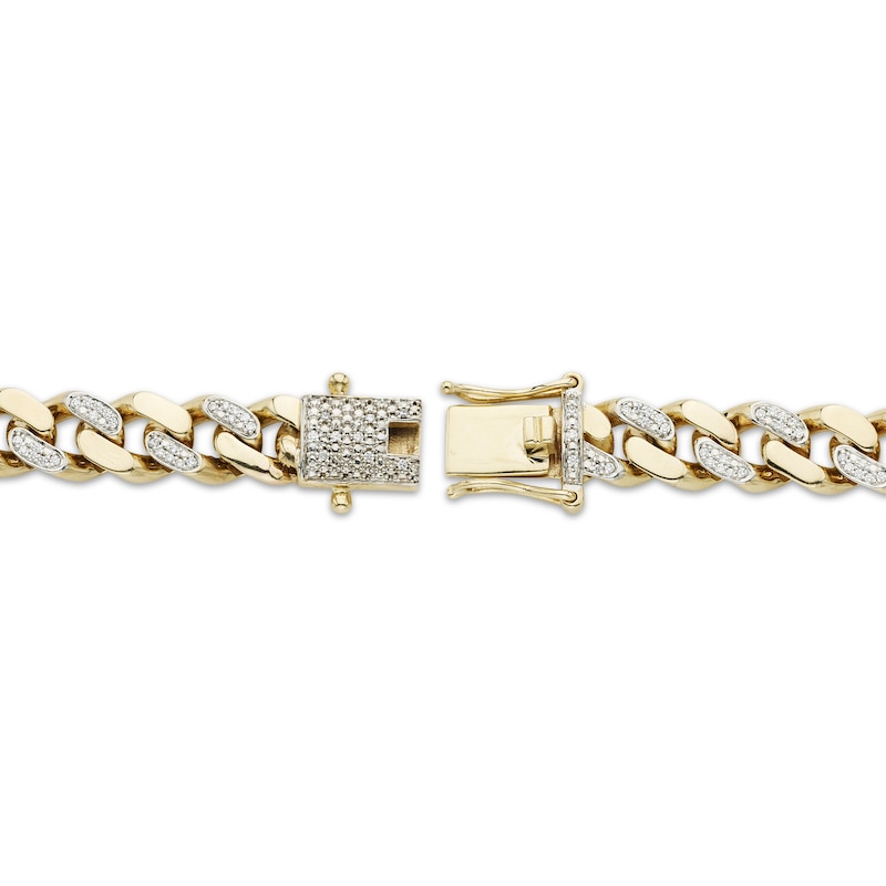Main Image 3 of Men's Diamond Alternating Curb Chain Bracelet 1 ct tw 10K Yellow Gold 8.5"