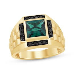 Men's Square-Cut Lab-Created Emerald & Black Diamond Ring 1/3 ct tw 10K Yellow Gold