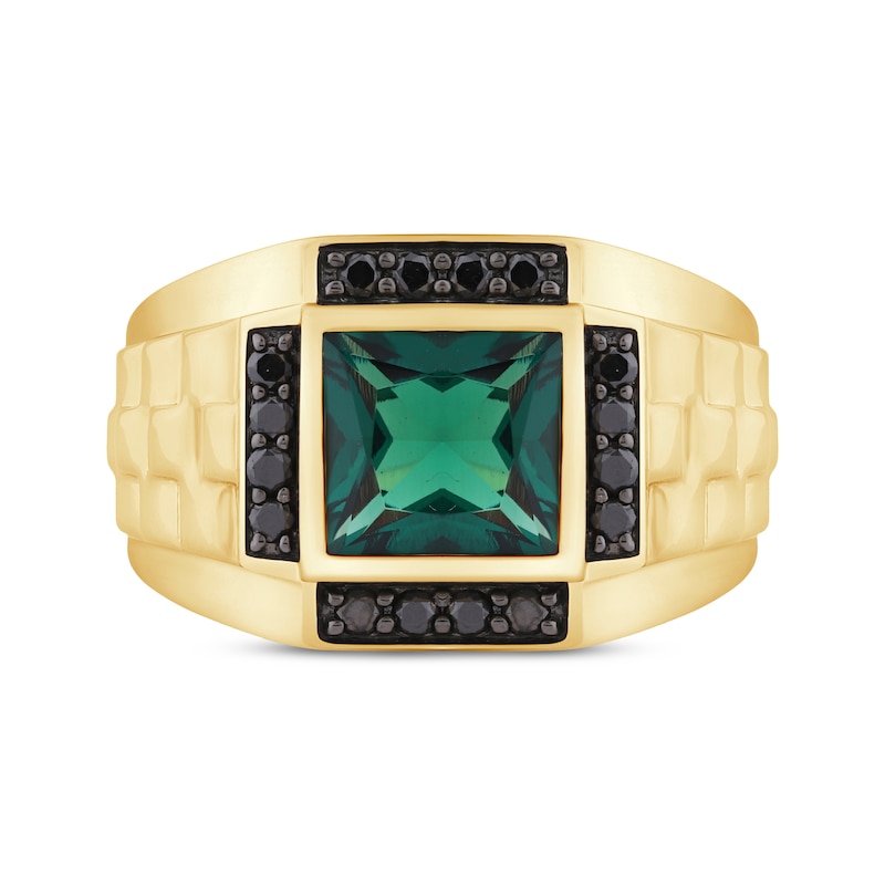 Main Image 3 of Men's Square-Cut Lab-Created Emerald & Black Diamond Ring 1/3 ct tw 10K Yellow Gold