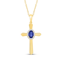 STUDIO BY KAY Oval-Cut Blue Lab-Created Sapphire & White Lab-Created Sapphire Cross Necklace 24K Yellow Gold Vermeil Sterling Silver 18"