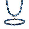 Thumbnail Image 1 of 6mm Rounded H-Link Chain Necklace & Bracelet Set Black & Blue Ion-Plated Stainless Steel