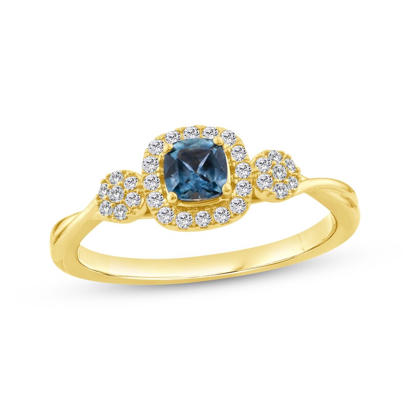 Main Image 1 of American Blue Sapphire & Diamond Halo Ring 1/8 ctw tw 10K Yellow Gold