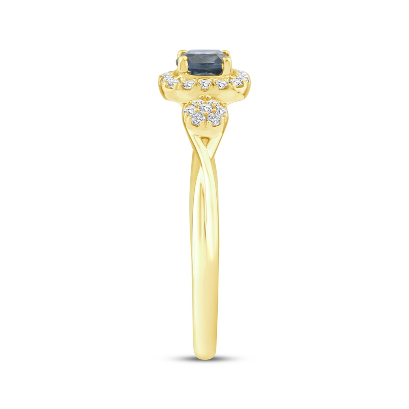 Main Image 2 of American Blue Sapphire & Diamond Halo Ring 1/8 ctw tw 10K Yellow Gold