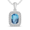 Thumbnail Image 1 of Cushion-Cut Swiss Blue Topaz & White Lab-Created Sapphire Halo Necklace Sterling Silver 18"